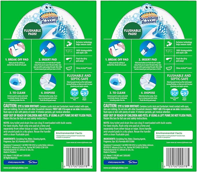 Scrubbing Bubbles Flushable Toilet Bowl Wand Cleaner Refills Fresh Brush Cleaner Toilet Refill Pads Removes Limescale &amp Odors Citrus Scent20 Count (Pack of 4)