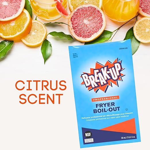 Diversey CBD991209 Break-Up Professional Fryer Boil-Out Food Grade Degreaser &amp Cleans Deep Fryers Kettles Grates &amp More Citrus Scent Concentrate Liquid 2-Ounce Packets (Pack of 36)