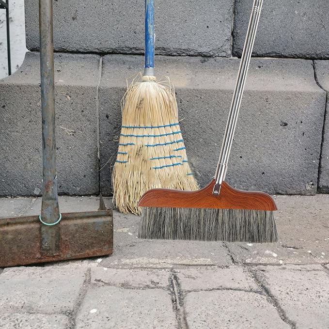 Yardwe Horse Tail Broom House Brooms for Sweeping Indoor Floor Broom Outdoor Broom Cleaning Broom Set Long Handle Cleaning Broom Garbage Wiper Household Office Horsetail Hair