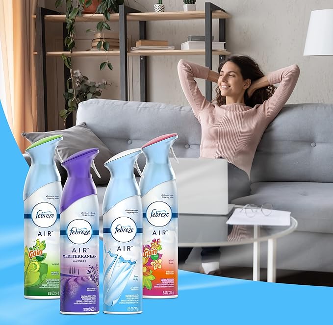Febreze Air Freshener Odor Eliminator Spray Assorted Scent Febreze &amp Bathroom Deodorizer Original Island Fresh Linen Sky &amp Lavender 4 Pack