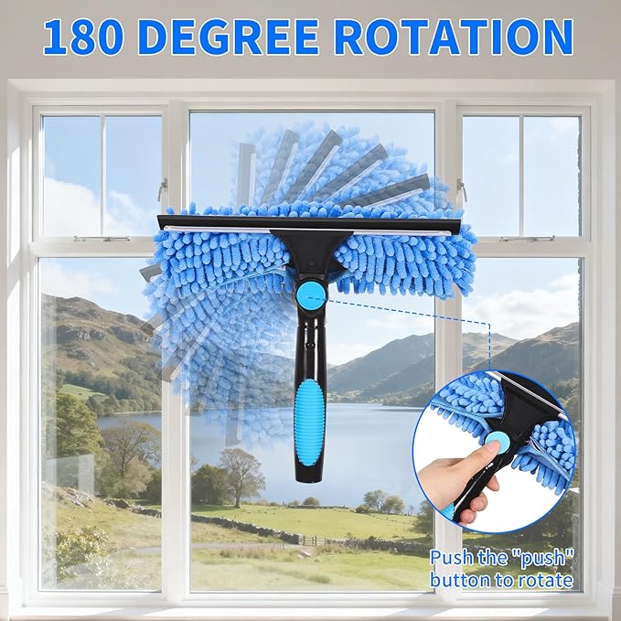 12.2FT/3.7M Window Cleaning Tools Professional 2 in 1 Window Cleaner Tool Kit 2 in 1 Extendable Squeegee Window Cleaner for high Windows Car Glass