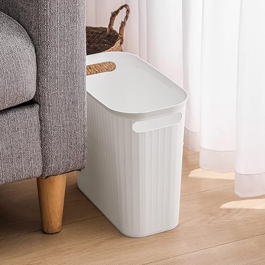 rejomiik Small Trash Can Garbage Can Slim Waste Basket 3.5 Gallon Black and White