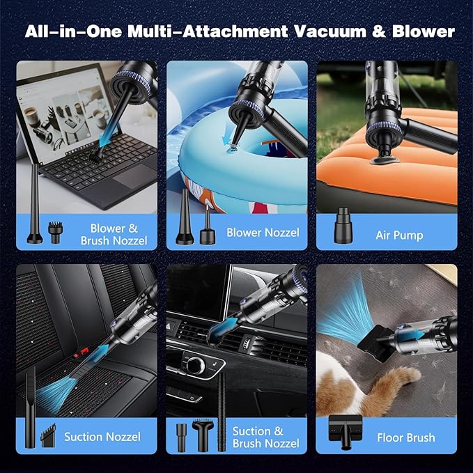 Car Vacuum Portable Cordless 19000PA Suction Power [3 Suction Modes] &amp 6000mAh Battery [USB-C Charging Cable] 4-in-1 Wireless Mini Handheld Cleaner for Home Car Pet Office