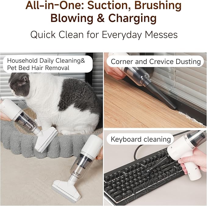 PAKEWAY Handheld Pet Hair Removal Vacuum Pet Hair Removal Tool Cat and Dog Hair Remover Double Filtration for Furniture Couch Carpet Clothing and Bedding