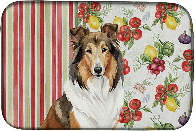 Caroline's Treasures Sable Collie Vegetables Dish Drying Mat Absorbent Dish Drying Mat Pad for Kitchen Counter Dish Drainer Mat for Countertop 14 x 21 Multicolor