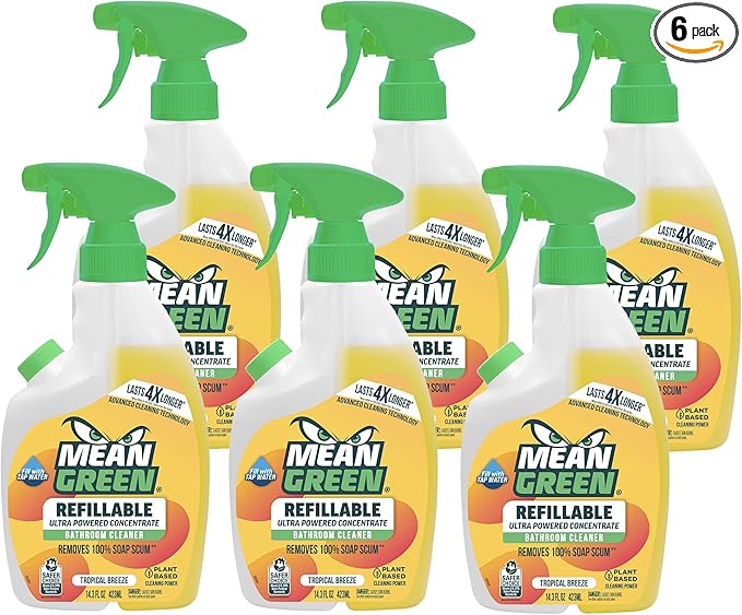 Mean Green Refillable Ultra Powered Concentrate Bathroom Cleaner Tropical Breeze 14.3 Ounce 6 Pack
