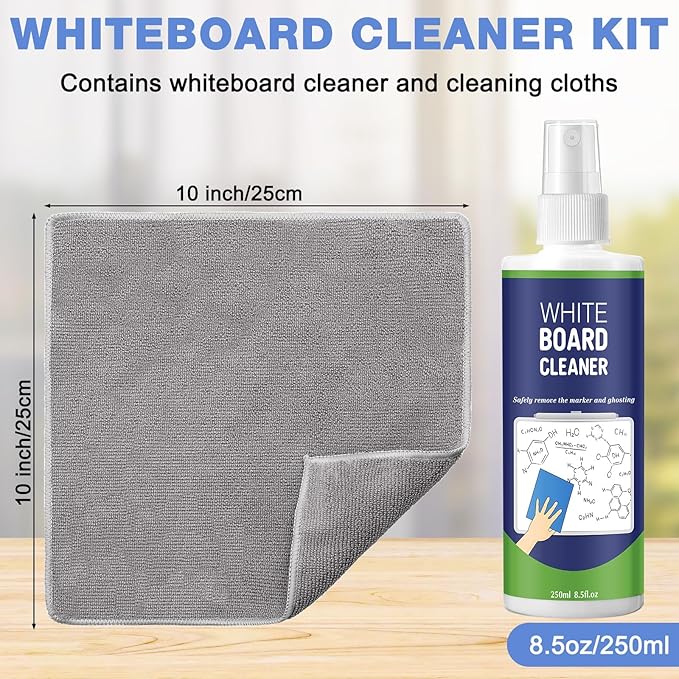 10 Pack Non-Toxic Whiteboard Cleaner 8.5fl oz Dry Erase Board Cleaner with 6 Cloths Non-Toxic Dry Erase Cleaning Spray Removes Stubborn Marks from Whiteboards