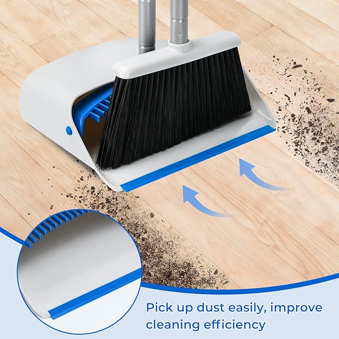 Broom and Dustpan Set with Long Handle 52 Standing Broom and Dust Pan Set for Home Kitchen Room Office Lobby Blue