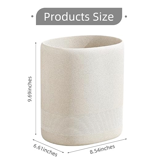 Trash Can 1.6 Gallon Small Bathroom Trash Can Simple Oval Stone Look Garbage Bin Decorative Waste Basket for Kitchen Office Home Decor Bedroom Living Room (Beige)