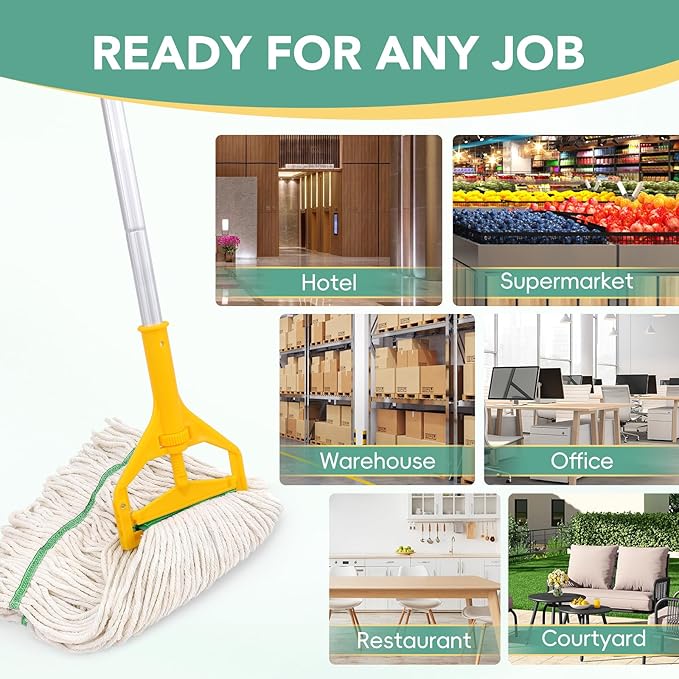 6 Pack Commercial Mop Head Replacement – Heavy Duty Mop Head for General and Floor Cleaning | Industrial Wet Mops | Washable Refill Reusable Looped End Mopheads | Hardwood Concrete（White）