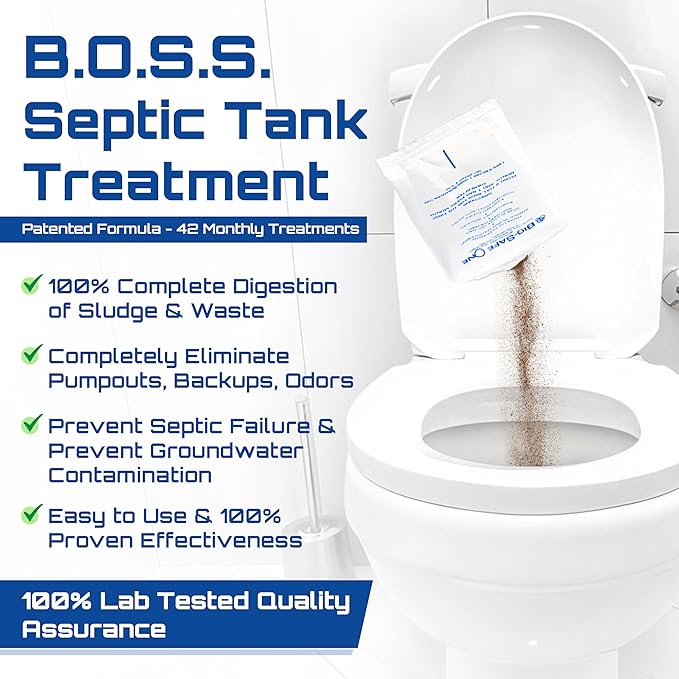 BSA 10003 - Septic Tank Treatment - 24 Monthly Treatments - Septic Cleaner - Drain Cleaner - Drain Clog Remover - Toilet Drain Clog Remover - Drain Opener - Exxon Valdez Patented