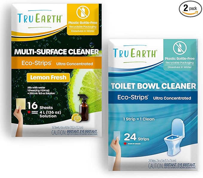 Tru Earth Eco-Strips Bathroom Cleaner Bundle: Toilet Bowl Cleaner Sheets &amp Multi-Surface Cleaner Sheets - Plastic Jug-Free Easy-to-Use