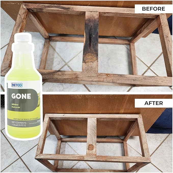 GONE Instant Mold &amp Mildew Remover - 12.5% Bleach Industrial-Strength Cleaner Stain Removal on Shower Siding Bathroom Tile Grout Trim Boats and Outdoor Furniture 1-Quart Spray Bottle