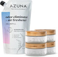 Azuna Air Freshener &amp Odor Eliminator for Strong Odor | 4 Room Kit Includes (4) Empty Luxe Glass Jar &amp 24oz Gel Refill with Tea Tree Essential Oil | Aromatherapy | Last 60-90 Days