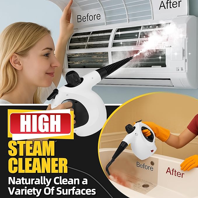 Pressurized Upgraded Handheld Steam Cleaner for Home with 13 pcs Accessories Chemical-Free Multi-Purpose 450ML Steamer for Cleaning Car Furniture Floor Tile Grout and Home Use