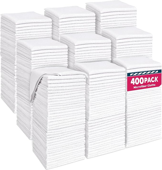White Microfiber Cleaning Cloths Bulk-400 Pack Microfiber Towels Bulk Towels for Cars Cleaning Rags White (12x12 inches)
