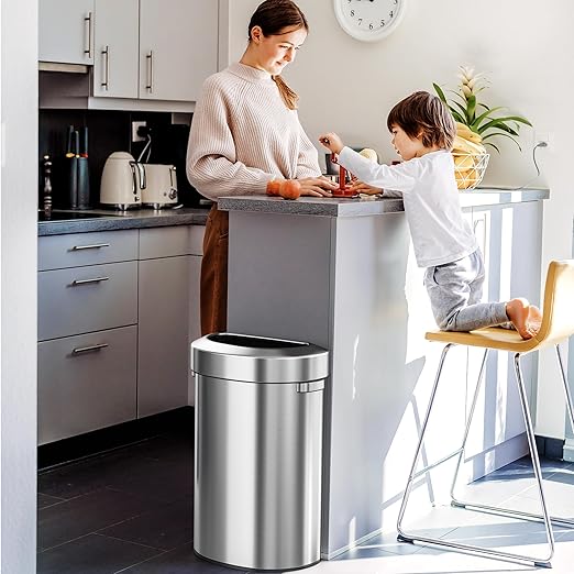 iTouchless 23 Gallon Semi-Round Open Top Trash Can and Recycle Bin 87 Liter Slim and Space-Saving Design for Home Office Kitchen Restaurant Restroom Large Capacity