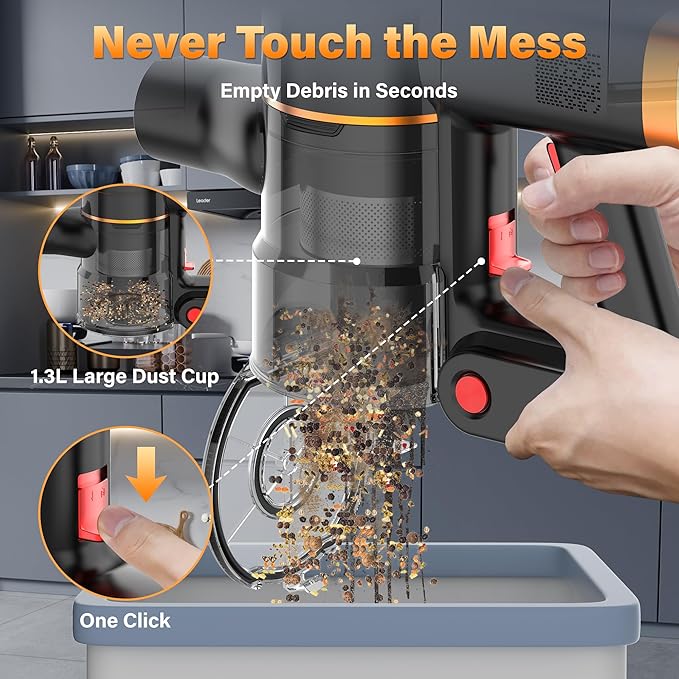 Tikom V500 Cordless Vacuum Cleaner for Home 40000Pa/450W Stick Vacuum with LED Touch Screen Charging Wall Dock Anti-Tangle Lightweight Handheld Vacuum for Pet Hair Hard Floor Carpet