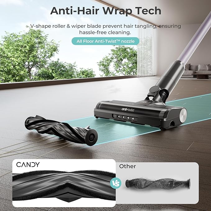 CANDY Cordless Vacuum Cleaner45Mins Vacuum Cleaners for HomeStick VacuumStrong SuctionRemoveable BatteryAnti-TangleOne Click CleanLightweight Handheld for Hardwood Floor Carpet Pet Hair Car