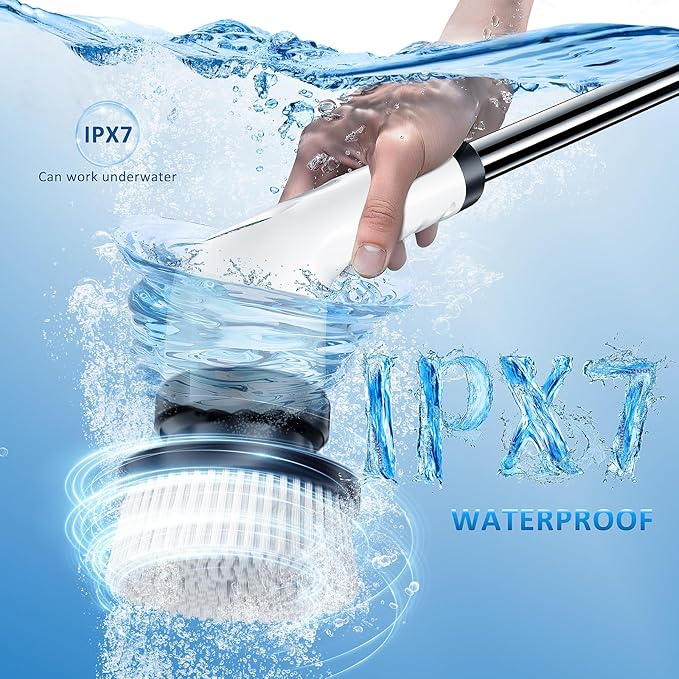 Electric Spin Scrubber Upgraded Battery with Extra-Long Runtime IPX7 Waterproof Power Cleaner with 7 Brush Heads 2 Speeds Adjustable Long Handle for Bathroom Floor Shower Tile &amp Kitchen Clean