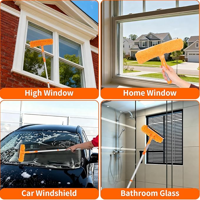 152'' Window Cleaning Kit 2 in 1 Window Squeegee with Extension Poles Window Cleaner Tools for Indoor/Outdoor High Window Car Glass