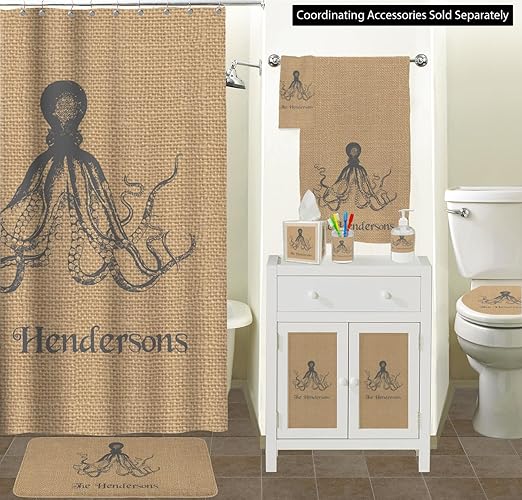 Personalized Octopus &amp Burlap Print Waste Basket - Double Sided (Black)
