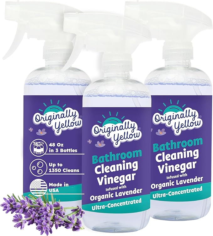 Originally Yellow Lavender Bathroom Cleaner Spray | Powered by Natural Vinegar &amp Infused with Lemon | Multipurpose Kitchen Cleaner Works on Tile Wood Granite &amp Marble 3 Pack