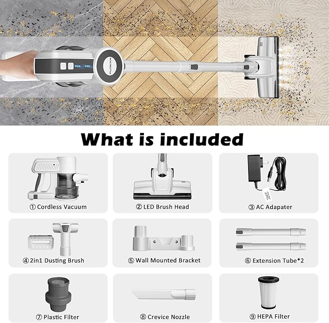 PURKINN B8 Cordless Vacuum 200W Brushless Motor &amp 28000Pa Suction 3-Mode for Carpet &amp Hard Floor Lightweight Stick Handheld Vacuum Cleaner for Home and Car