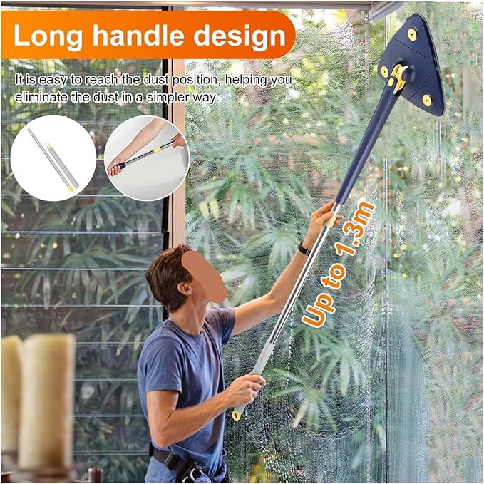 Extendable Triangle Mop 360° Rotatable Foldable Adjustable 130 Cm Self Water Squeezing Wall Floor Wet Dry Ceiling Cleaning Tools(Blue 4cloth)