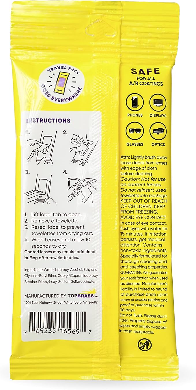 See Clear Original Lens Cleaning Wipes - Pre-Moistened Eyeglass &amp Screen Cleaning Cloth Towelettes - Streak Free Scratch Free Lens &amp Electronic Screen Cleaner - 12 Resealable Packs of 16 (192