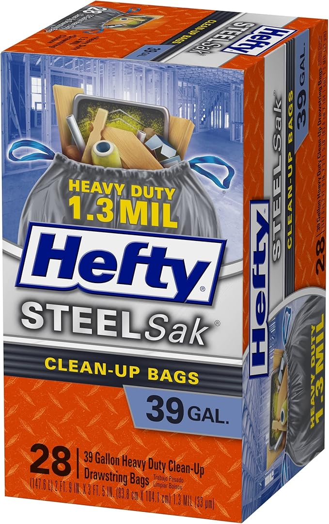Hefty SteelSak Heavy Duty Large Clean-Up Trash Bags 39 Gallon 28 Count