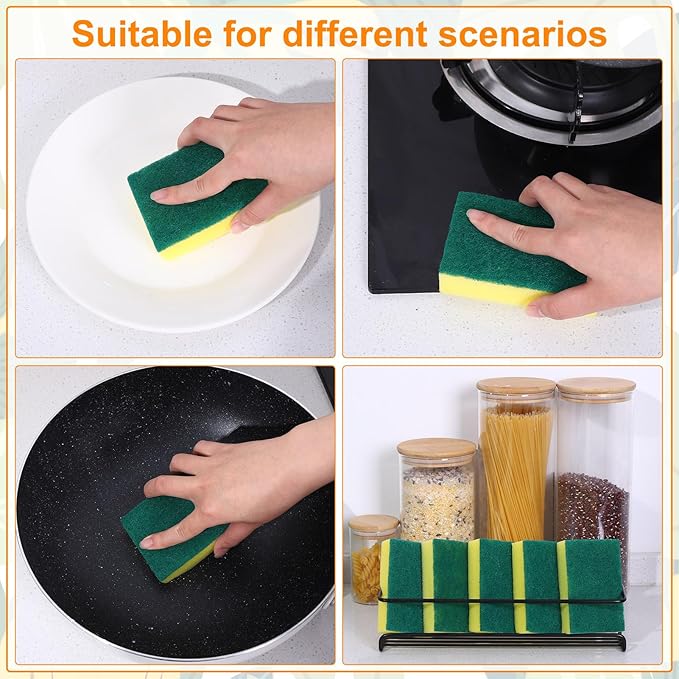 100 Pcs Individually Wrapped Sponges Uncompressed Non Scratch Scrouing Sponges for Household Cleaning Dishes Kitchen Airbnb Apartment Car Bike Green