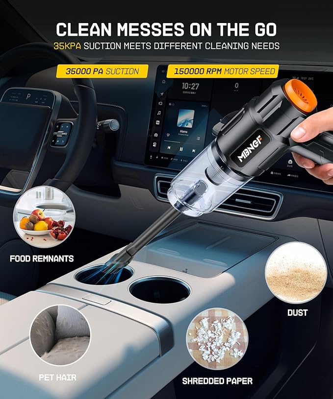 Car Vacuum Portable Cordless35000PA High Power Suction &amp Blower Handheld Vacuum Cleaner for Car Home Desktop KeyboardBirthday Gifts for Men Dad Husband(Midnight Black)