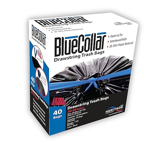Blue Collar 20-30 Gallon Can Liner by Heritage Bag Co. 12/20 30x34 1 Mil Black