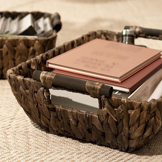 StorageWorks Wicker Baskets for Organizing Woven Basket with Wooden Handles Wicker Storage Baskets for Shelf Brown 2-Pack