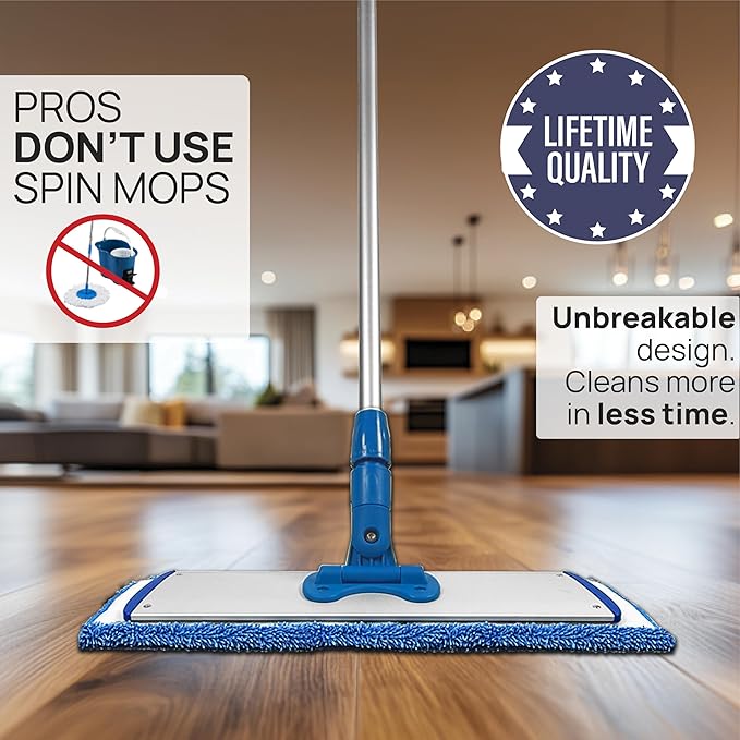 18” Pro Microfiber Hardwood Floor Mop - Cleans Floor in Seconds | Dust &amp Wet Mopping | Hardwood Tile Laminate &amp Vinyl with 3 Washable Pads No Buckets Needed with Deluxe Household Mop
