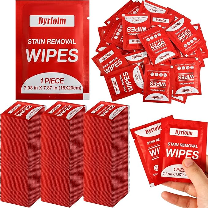 200 Pack Stain Remover WipesIndividual Wrapped Wipes for ClothesMini Travel Stain Removal WipeCleaning Wipesfor Clothes Fabric laundry StainTableclothCar Seats Upholstery