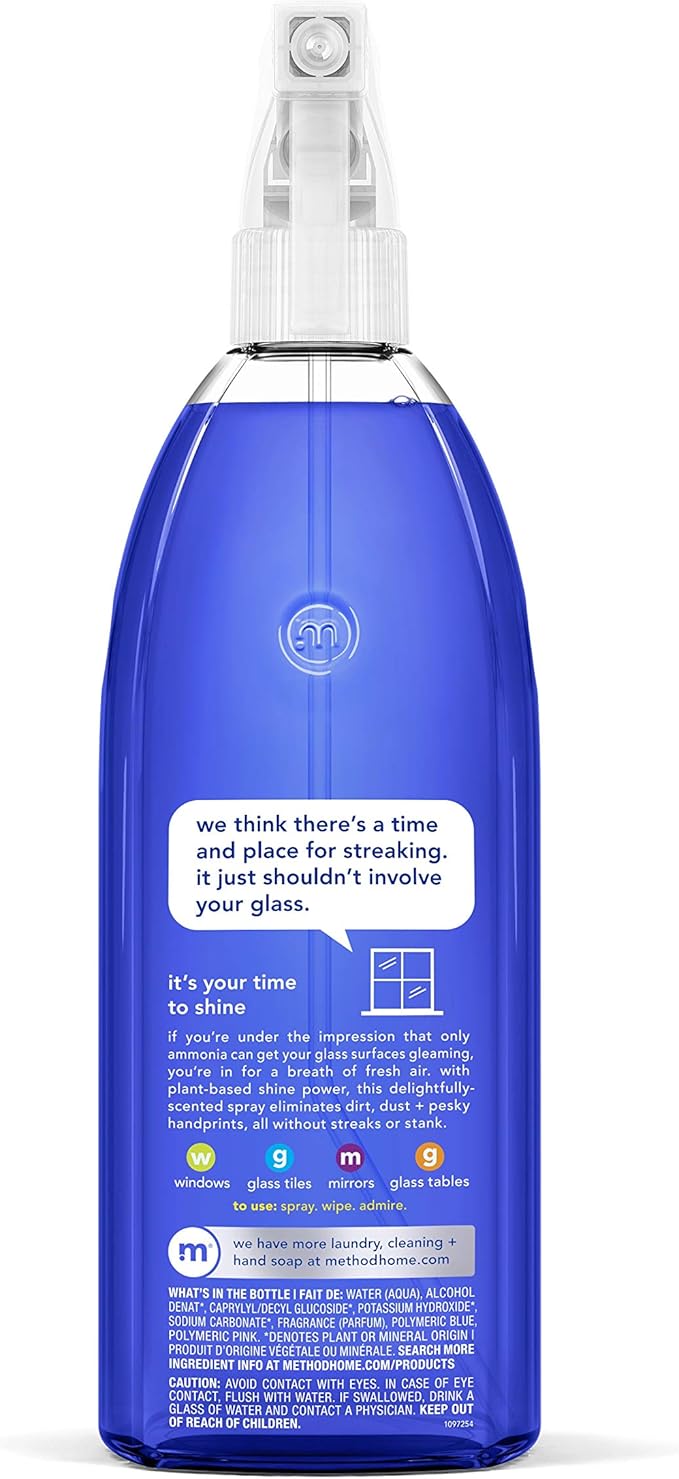 Method Glass Cleaner Spray Mint Ammonia Free Solution Mirror &amp Window Cleaner - Great for Indoor &amp Outdoor Glass Surfaces 28 oz Spray Bottles (Pack of 8)