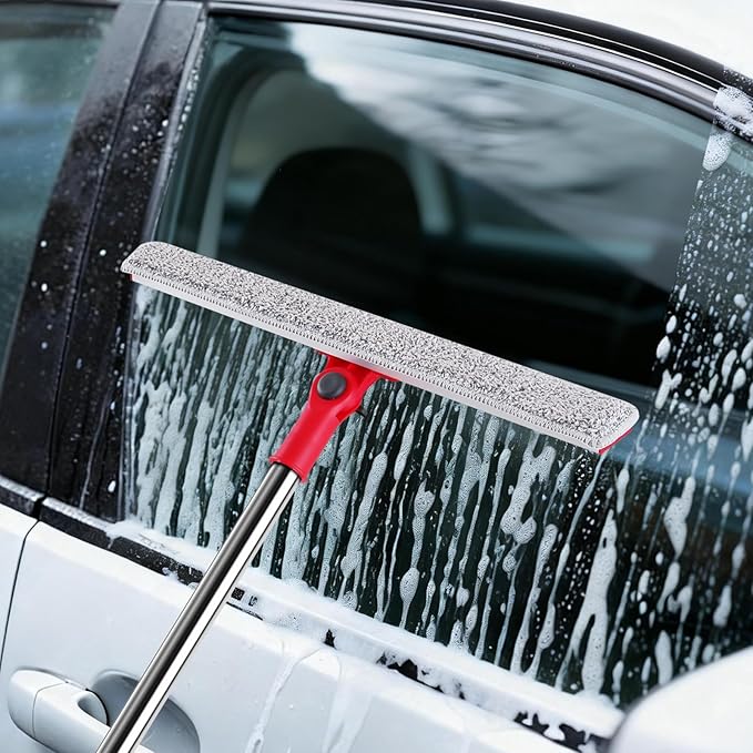 Window Cleaner Tool Set 86.6'' Window Washing Kit with 6-Section Extension Pole Window Cleaning Tool with 2 Sizes of Rubber Squeegees Window Squeegee for Home Car Glass Window Cleaning
