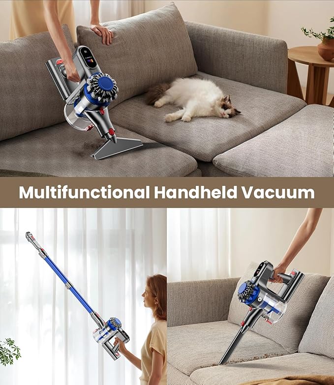 Cordless Vacuum Cleaner 500W/40Kpa Vacuum Cleaners for Home 60Mins Stick Vacuum with LED Display Anti-Tangle &amp Wall Mount Charging 8 in 1 Lightweight Vacuum for Hard Floors Carpet Pet Hair