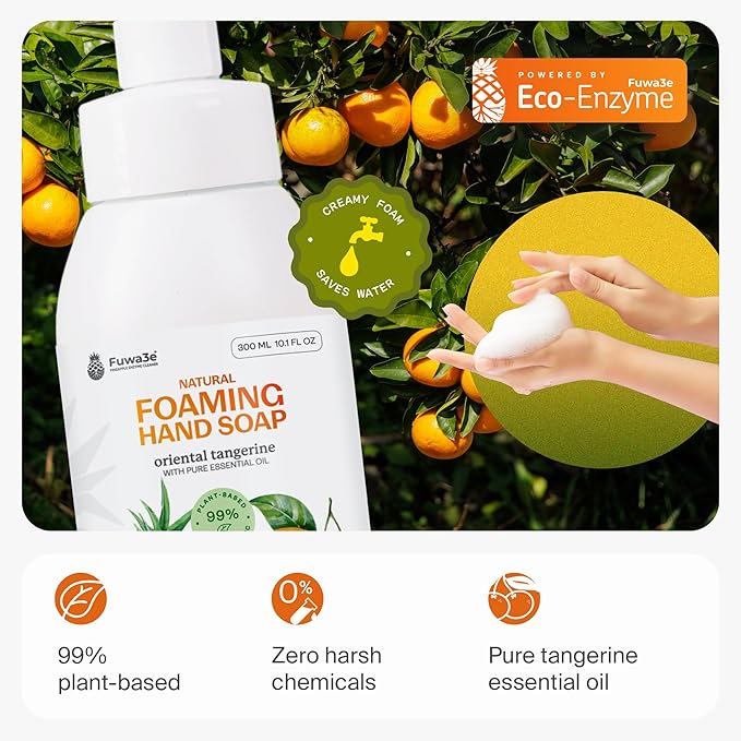 Fuwa3e Natural Bathroom Toilet Cleaner (3 Pack) &amp Foaming Hand Soap Tangerine (3 Pack)