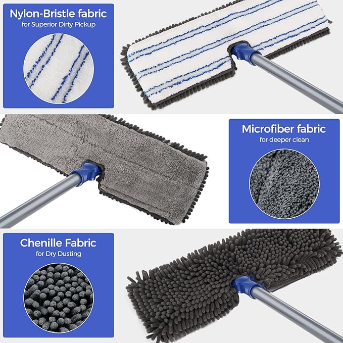 MASTERTOP Microfiber Dust MopDouble-Sided Flat Mops for Hardwood Floors with 4 Reusable Mop Pads Floor Mops with Stainless Steel Handle and Extension Cleaner for Hardwood Vinyl Laminate Tile