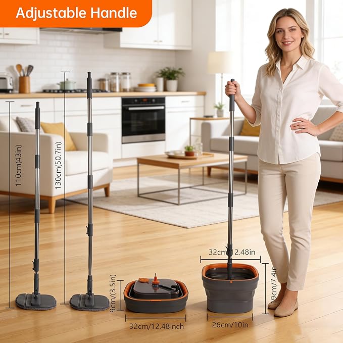 Collapsible Mop and Bucket Set Spin Mop with Separate Dirty and Clean Water 6 Replaceable Mopping Pads with Foldable Handle Deep Cleaning Mops and Buckets for Household Use Floor Cleaning