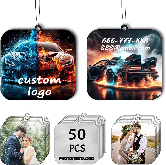 50PCS Custom Logo Bulk Car Air Fresheners Wholesale Custom Double-Sided Car Air Fresheners with Photo Text Logo Suitable for Truck and Car Drivers as Well as Business Logos (50 Square)