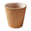 Rattan Bathroom Wastebasket - Natural Woven Trash Can with Liner Water-Resistant Design for Bathroom Bedroom or Office Boho Home Decor
