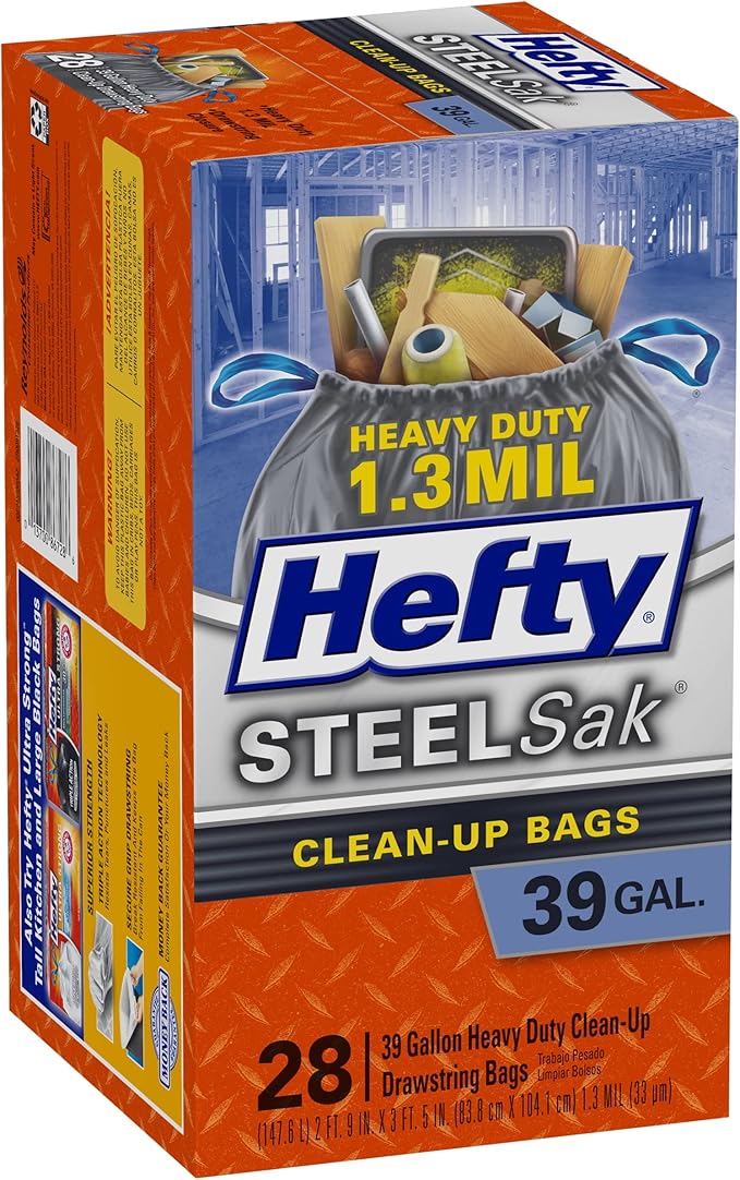 Hefty SteelSak Heavy Duty Large Clean-Up Trash Bags 39 Gallon 28 Count