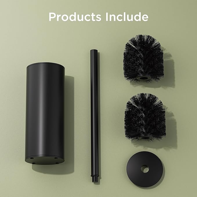 Toilet Brush and Holder Set Toilet Bowl Brush with Heavy Duty 304 Stainless Steel Base and Extra Long Handle Toilet Bowl Cleaners Brush for Bathroom (Matte Black)