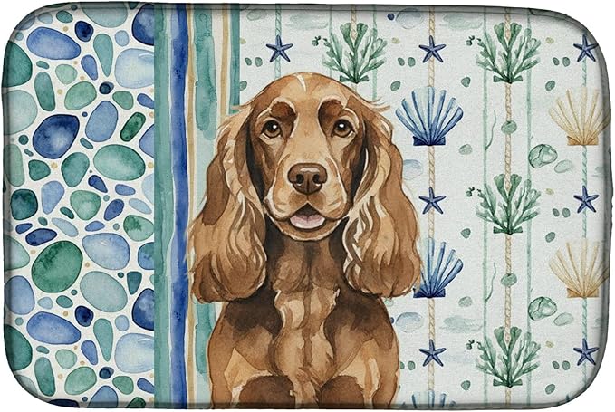 Caroline's Treasures Liver English Cocker Spaniel Coastal Sea Glass Dish Drying Mat Absorbent Dish Drying Mat Pad for Kitchen Counter Dish Drainer Mat for Countertop 14 x 21 Multicolor