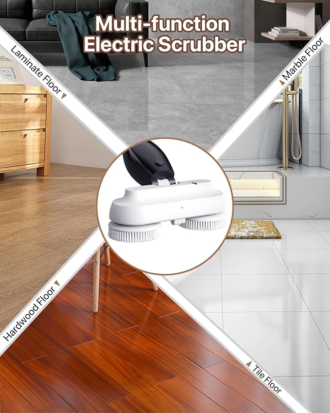 Electric Spin ScrubberCordless Electric Mop For Floor CleaningWith Water Sprayer And Large 800ml TankAdjustable Extension Handle With 4000mAh BatterySpin Mop For Hardwood FloorsPet Cleaning