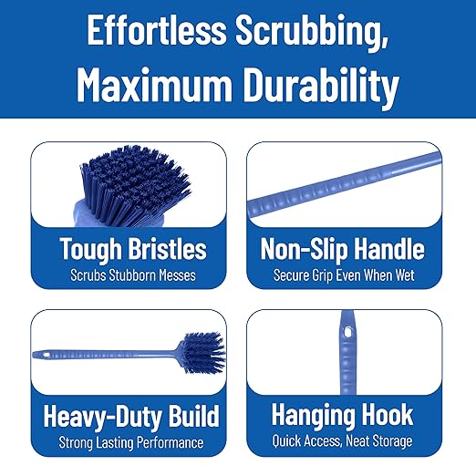 SPARTA 40501EC14 Plastic Large Scrub Brush Kitchen Brush Utility Brush With Long Handle For Cleaning 20 Inches Blue
